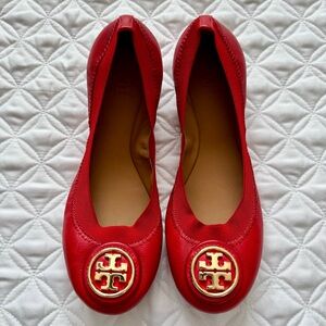 Tory Burch Women's Caroline Ballet Flats Liberty Red Leather Size 6